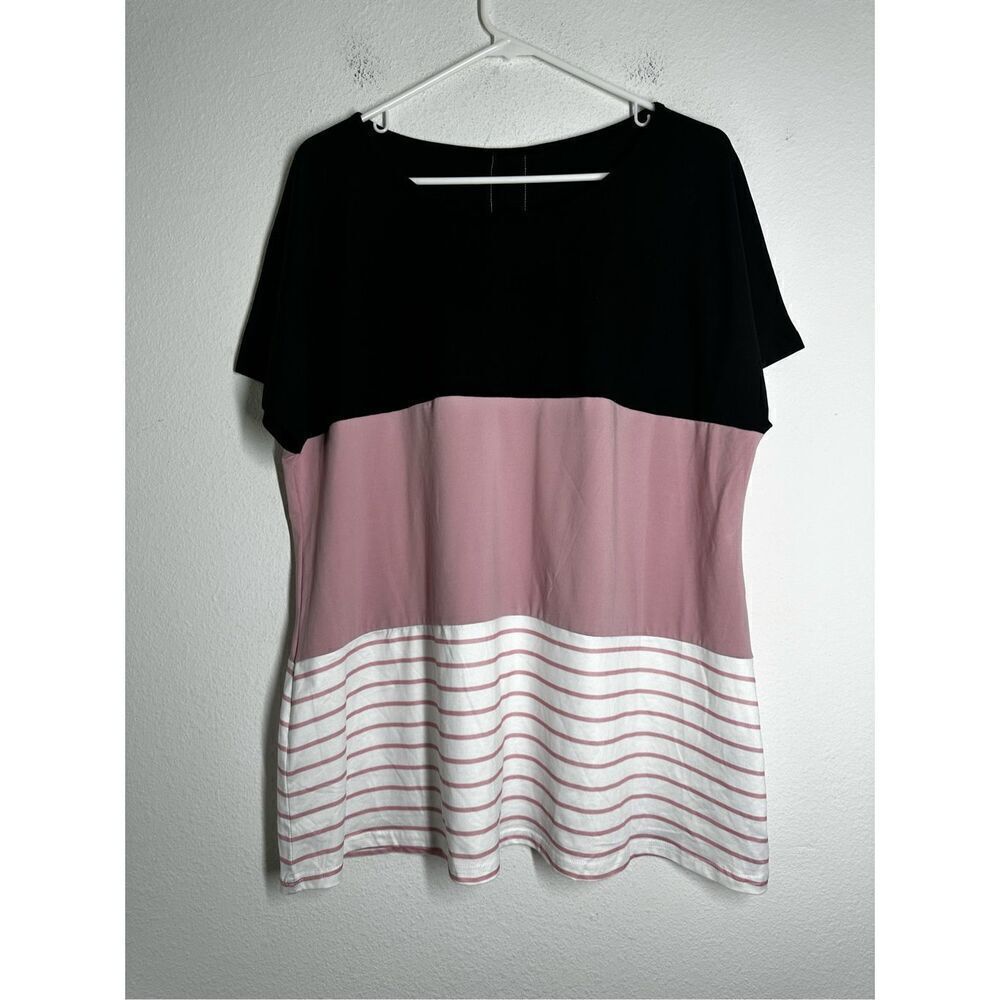 Shein Curve Womens Black White Pink Short Sleeve Shirt Size 2XL